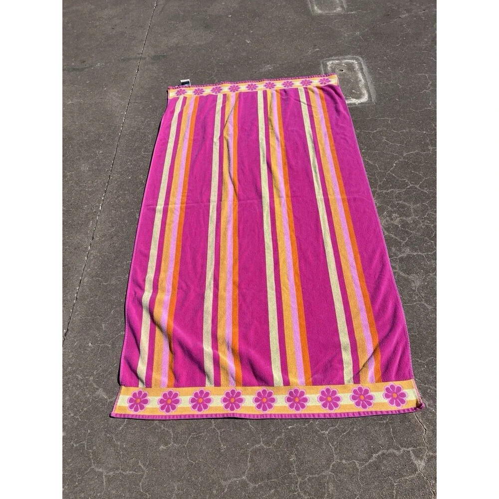 Two VTG Palm Cove Sun Beach Towels Sun Orange Floral Pink Beachtowel 100% cotton
